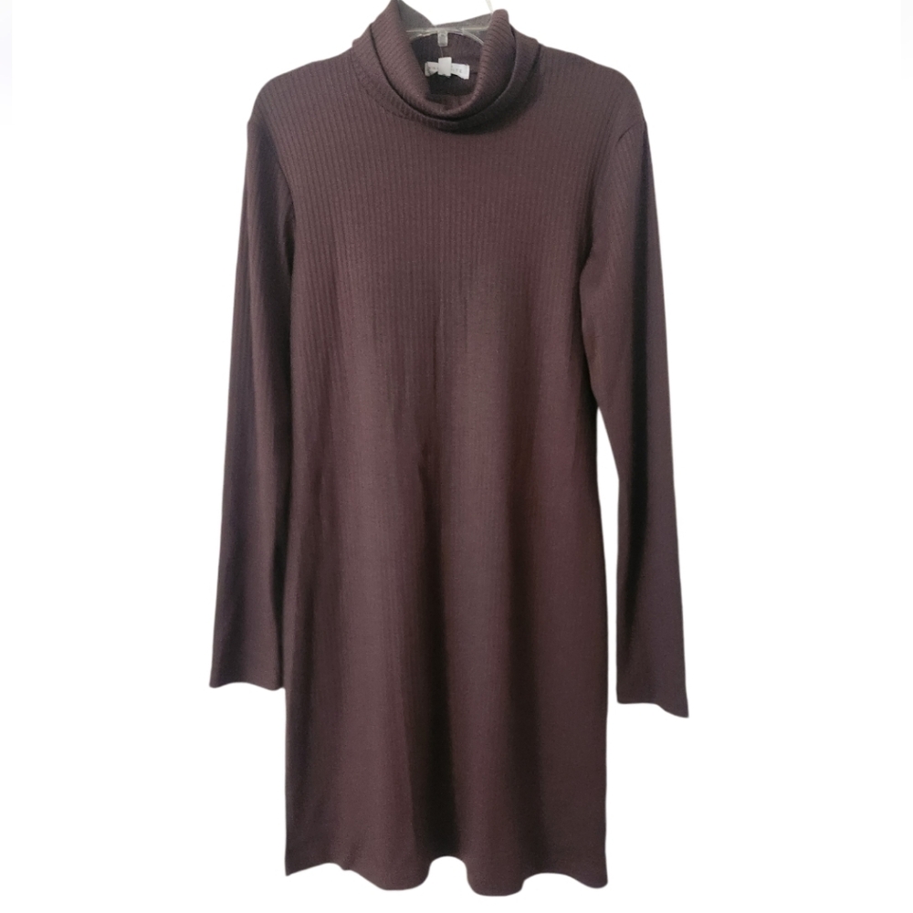 Socialite Ribbed Turtleneck Dress - Deep Brown